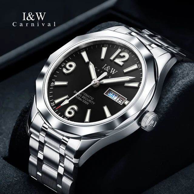 Reloj CARNIVAL para hombre de tungsteno, reloj mecánico de lujo con movimiento automático NH36, reloj de pulsera impermeable para hombre