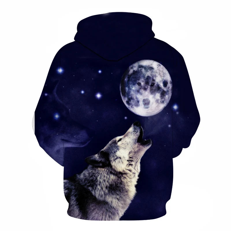 Felpa con cappuccio Cool Space Galaxy Wolf da uomo, lupo luminoso alla moda, felpa pullover con cappuccio da primavera e autunno