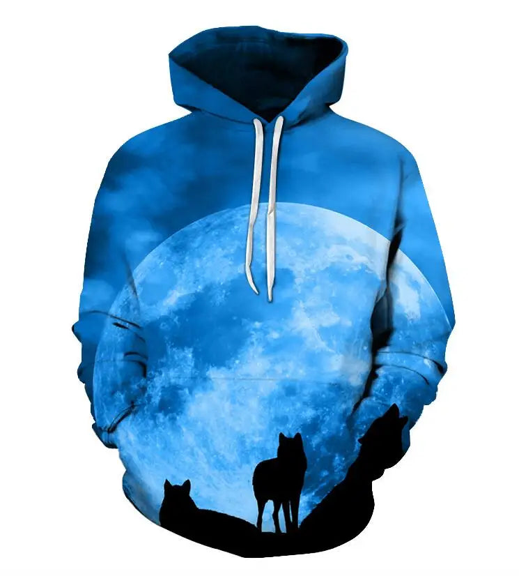 Felpa con cappuccio Cool Space Galaxy Wolf da uomo, lupo luminoso alla moda, felpa pullover con cappuccio da primavera e autunno