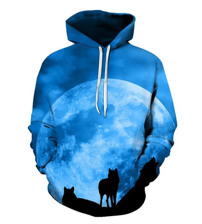 Felpa con cappuccio Cool Space Galaxy Wolf da uomo, lupo luminoso alla moda, felpa pullover con cappuccio da primavera e autunno