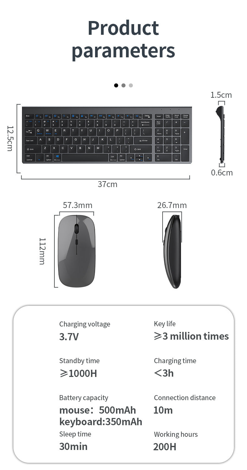 Tastiera wireless Bluetooth 5.0&3.0&2.4G FN+1/2/3 Dual-Mode 350mAh ultra sottile per laptop, PC, TV, iPad, Macbook e Android