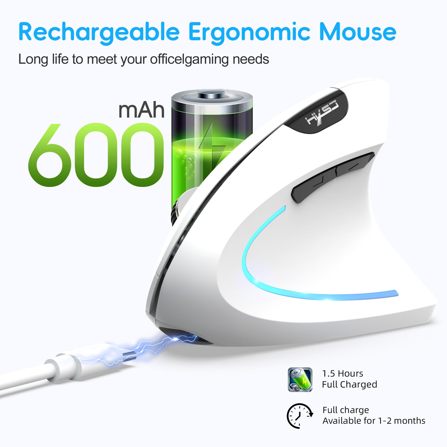Dual Mode Vertical Mouse 2.4G Wireless Gaming Mouse Ergonomic Bluetooth Mouse 2400DPI Rechargeable Silent Mice for PC Laptop