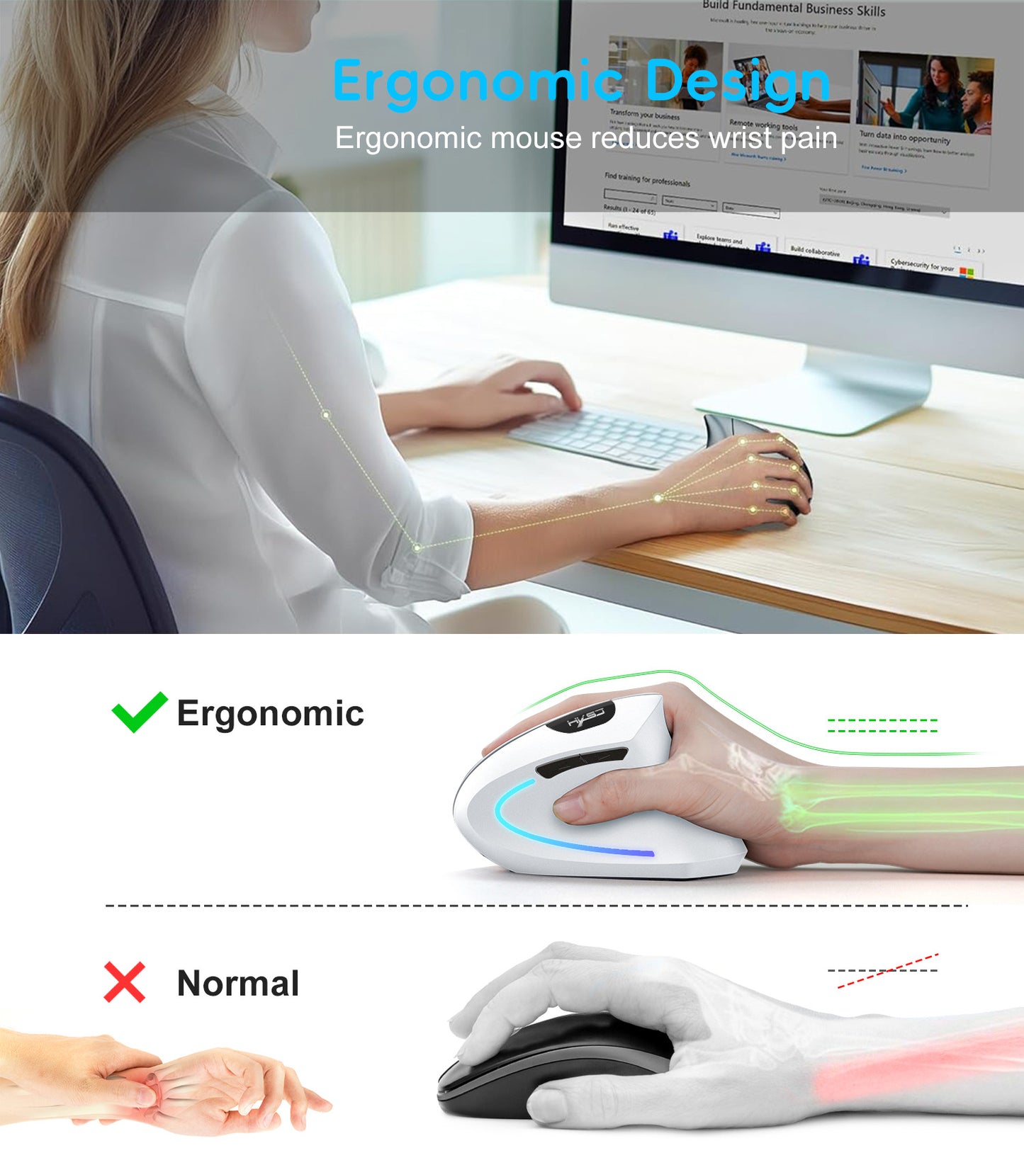 Dual Mode Vertical Mouse 2.4G Wireless Gaming Mouse Ergonomic Bluetooth Mouse 2400DPI Rechargeable Silent Mice for PC Laptop