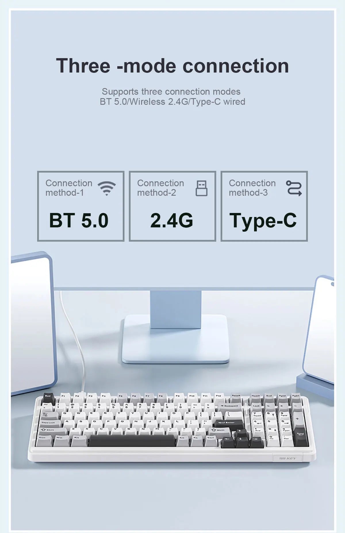 Teclado mecánico AULA F99 Bluetooth 5.0/2.4G inalámbrico/con cable, teclado gaming con montaje gasket de 99 teclas, personalizable