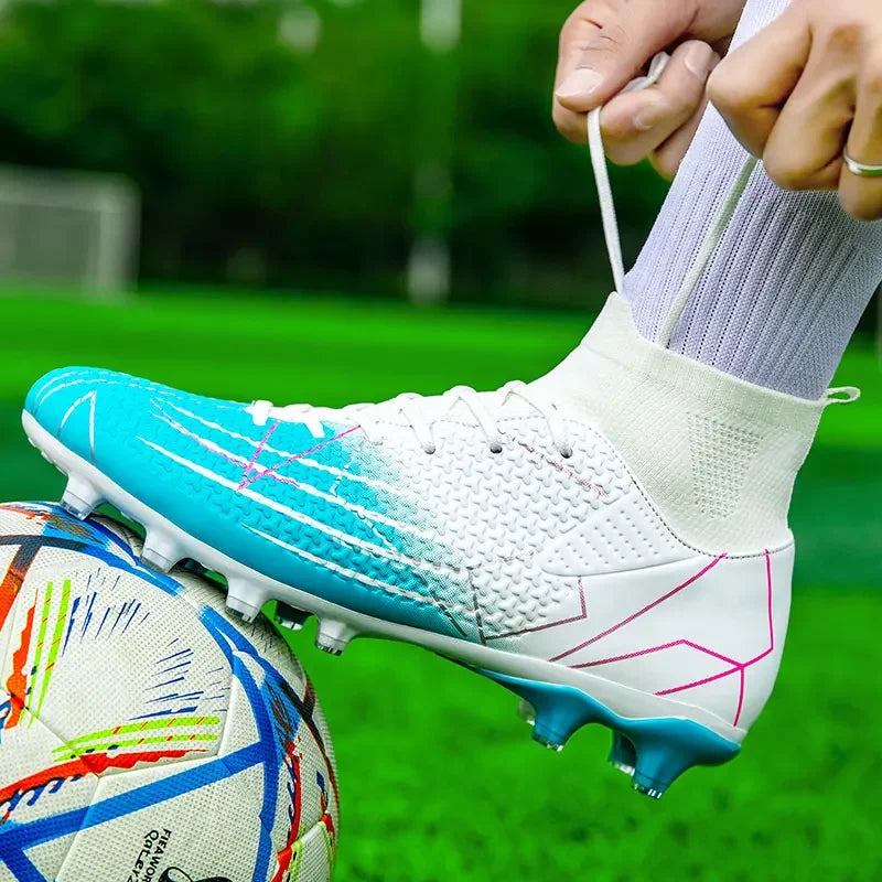 Sapatilhas de Futebol Profissionais de Cano Alto em Pele para Relva Artificial, Treino e Desporto, para Jovens, Estudantes, Homens e Mulheres