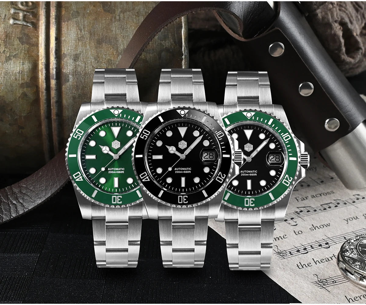 San Martin 40mm Water Ghost PT5000 Automatic Men Diving Watch Business Mechanical Sapphire Waterproof 20Bar Luxury BGW-9 SN0017D