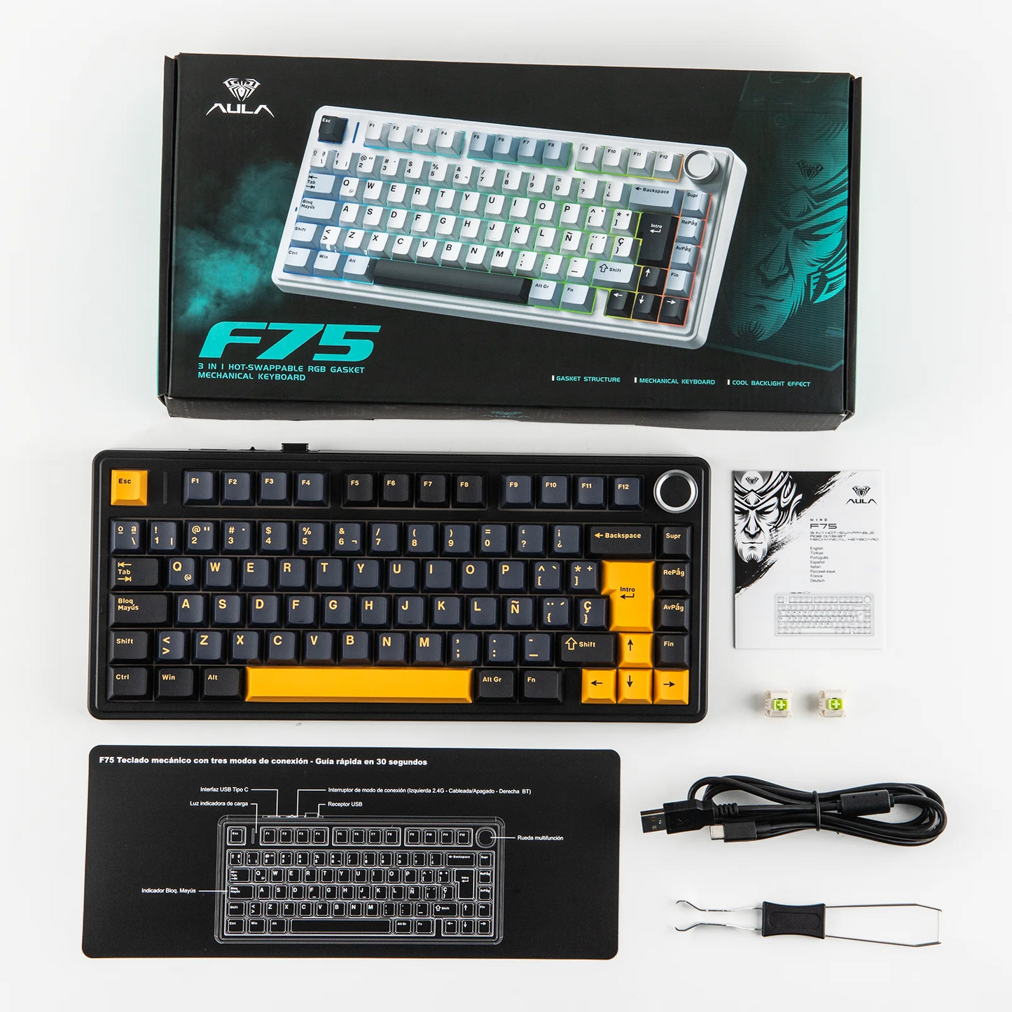 EPOMAKER AULA F75 ISO-ES 75% spagnola QWERTY Hot-Swap, tastiera meccanica da gaming cablata/Bluetooth/wireless 2.4GHz con montaggio gasket e retroilluminazione RGB