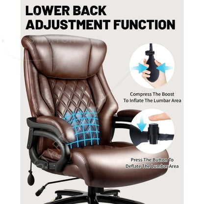 Silla de oficina grande y alta de 500Lbs, asiento ancho con muelles, diseño ejecutivo, silla de escritorio giratoria 360 con ruedas resistentes
