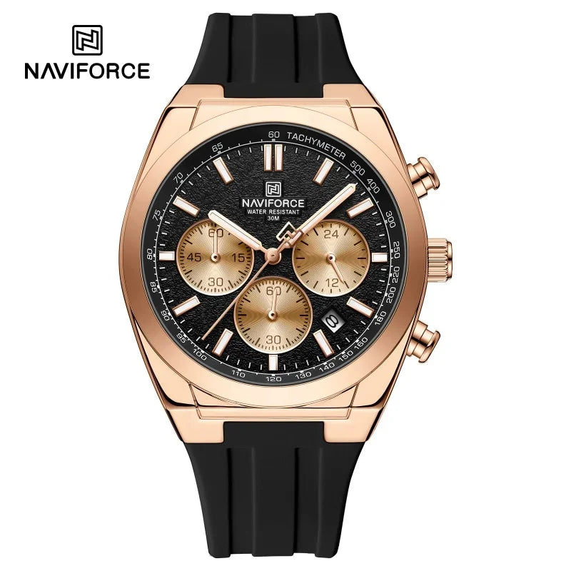 Relógio de pulso para homem NAVIFORCE – Estilo luxuoso e desportivo, movimento de quartzo, indicação de 24 horas, janela de data, cronógrafo, resistente à água – Ideia de presente para homem
