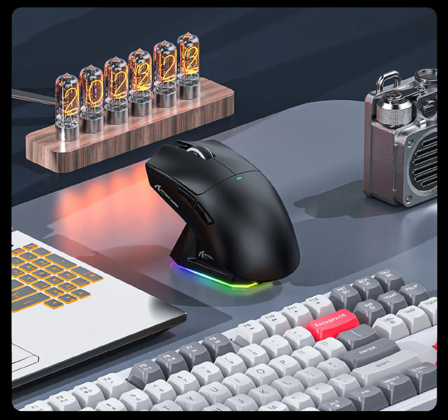 Ratón inalámbrico Attack Shark X11&R1 Tri Mode Bluetooth con base de carga RGB, ergonómico y ligero, accesorio para PC gamer