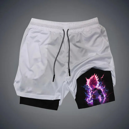 Dragon Ball Printed Men's Shorts Summer Women's Sports Compression Gym Shorts Double-Layer 2-in-1 Pant Quick-Drying Beach Shorts, Produit gaming premium Fraquane, produits de luxe, nouvelle génération, équipement gamer