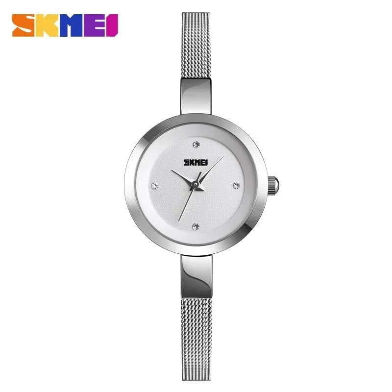 SKMEI Casual Stainless Steel Female Wristwatcch Relogio Feminino Luxury Quartz Ladies Watch Thin Strap Fashion Women Watch 1390