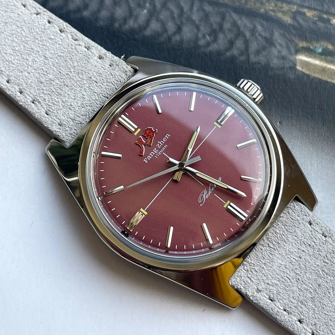 Merkur Watch Salmon Dial Watch Metal Vintage Classic Crosshair Watches Handwind Mechanical Watch for Men Relogio Masculino 36mm