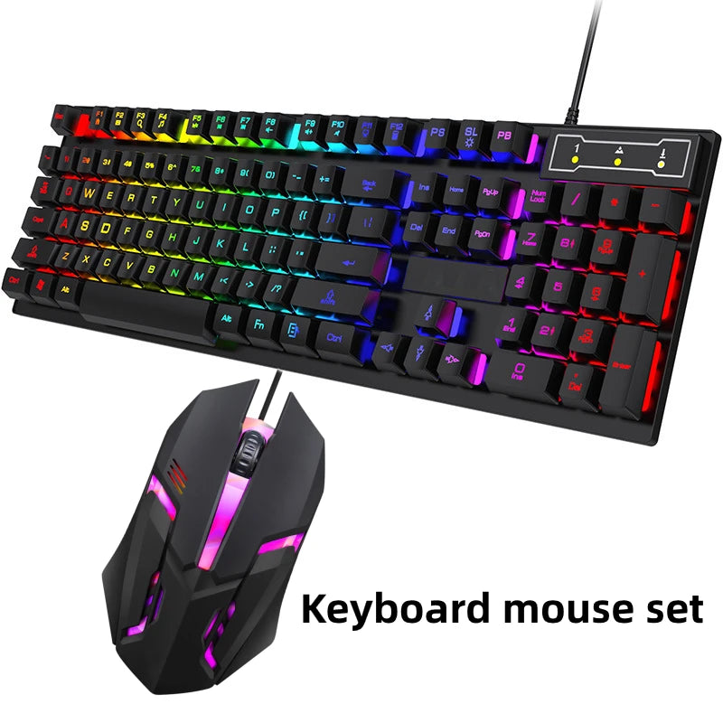 Set tastiera e mouse cablati da gaming ergonomici con tastiera 104 tasti, retroilluminazione RGB con effetto respiro, per computer, laptop, gamer e ufficio