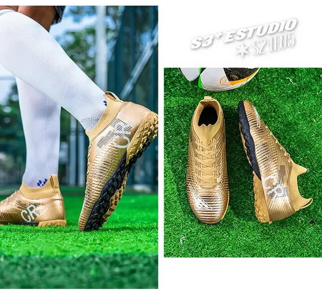 Scarpe da calcio per bambini antiurto sulla punta, chiusura con lacci, tacchetti corti antiscivolo, resistenti all’usura e traspiranti, per partite su erba all’aperto