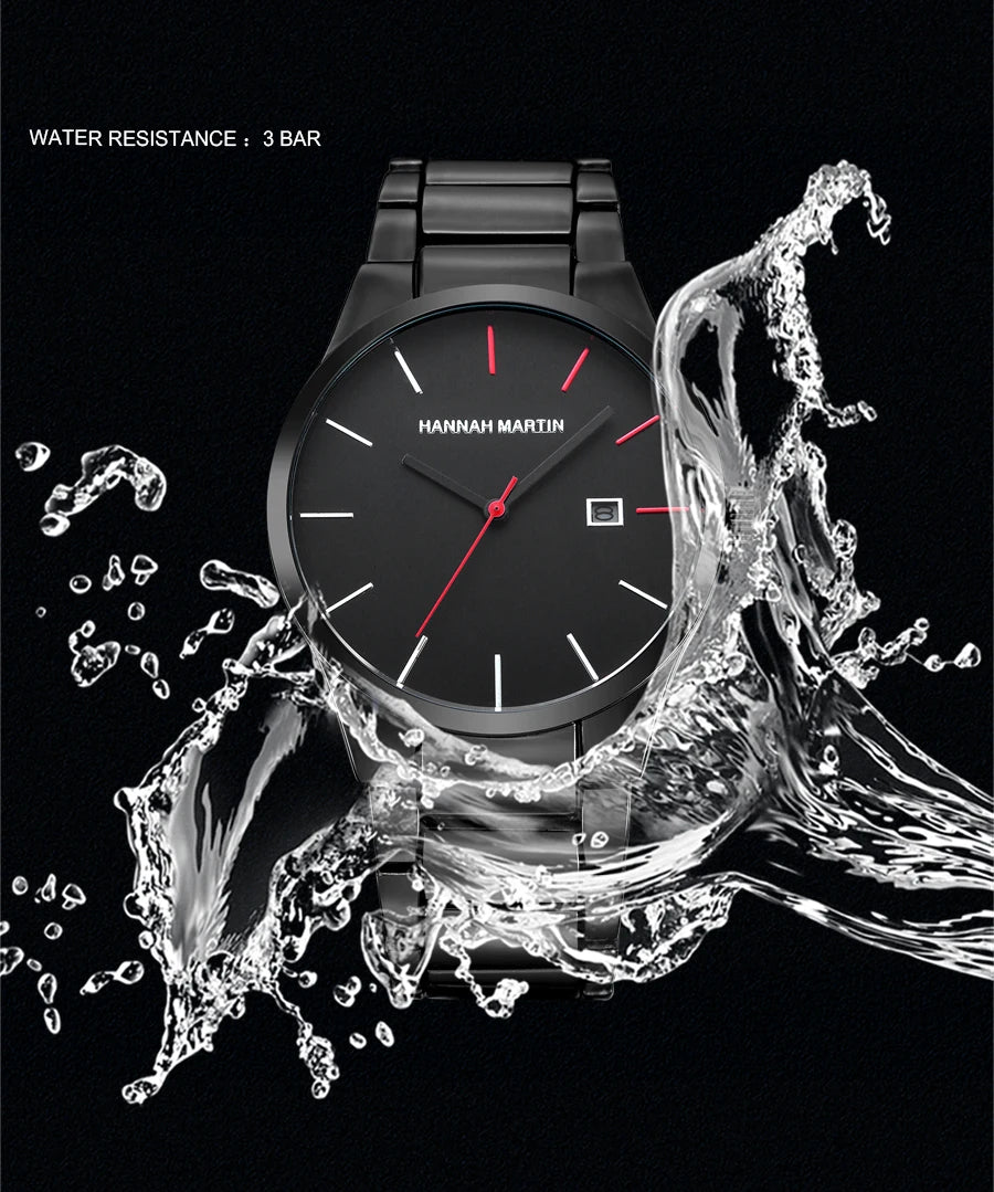 Relógio de homem Hannah Martin, caixa em aço inoxidável, movimento de quartzo, mostrador de 41 mm, estilo profissional, com indicação do calendário (imitação)