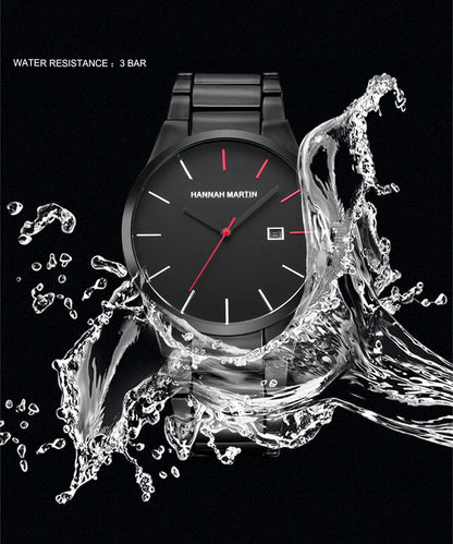 Relógio de homem Hannah Martin, caixa em aço inoxidável, movimento de quartzo, mostrador de 41 mm, estilo profissional, com indicação do calendário (imitação)
