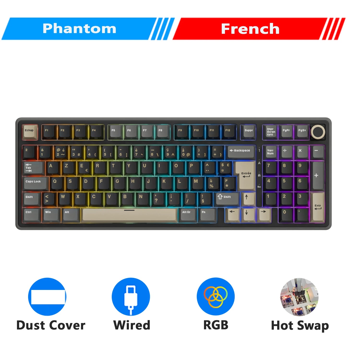 Tastiera meccanica cablata RK ROYAL KLUDGE R98Pro Gasket, 98 tasti, RGB, hot-swappable, pulsante pluggable, tastiera gamer con keycap PBT