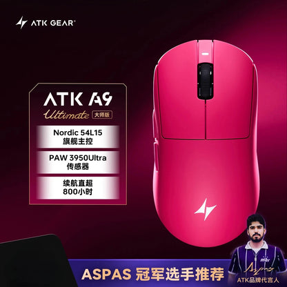 Mouse gaming wireless Bluetooth ATK Dragonfly A9, design ergonomico, risposta rapida, PAW3950 Ultra, 800mAh, leggero, 8KHz, eSport