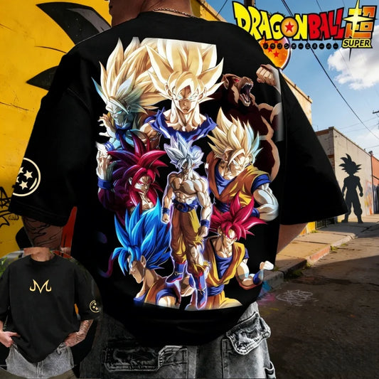2026 Summer Dragon Ball  T-shirt 100% Cotton Goku All Forms Print Oversized Gym Streetwear Unisex Retro Tee for Adults Kids