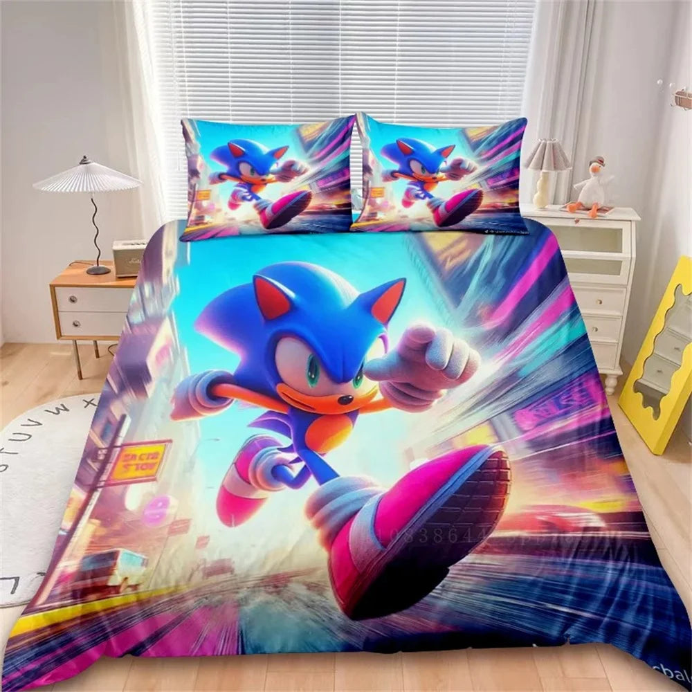 Juego de funda nórdica de dibujos animados, ropa de cama suave de algodón lavable, S-Sonic-S, película H-HedgehogS, set de 2/3 piezas, cuatro estaciones, residencia de estudiantes