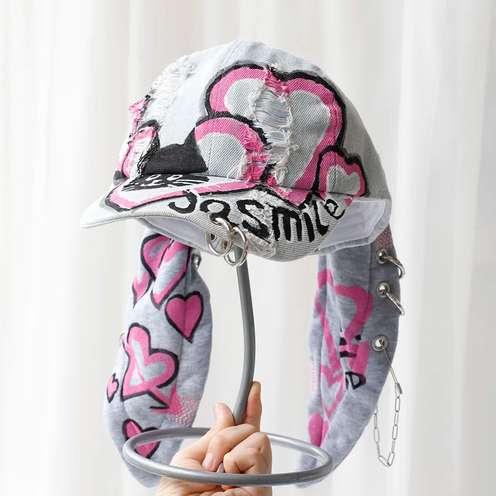 Moda Fete Blugi noi Urechi lungi de iepure Șapcă de baseball în stil cowboy Șapcă cu graffiti Hip Hop pentru femei și bărbați Șapcă de baseball pentru petreceri și echipe