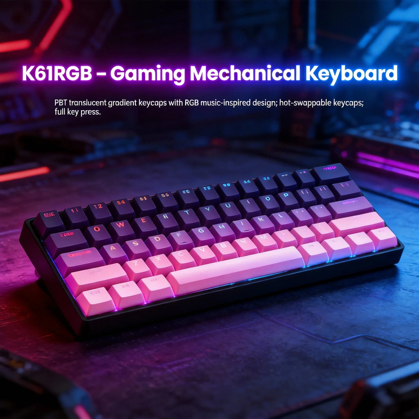 Tastiera meccanica portatile cablata K61, Phantom RGB colorata, risposta di livello gaming, design ergonomico, adatta al gaming e all’ufficio
