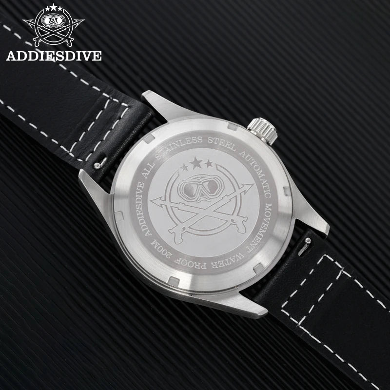 ADDIESDIVE Men's Automatic Mechanical Diving Watch 200m Waterproof C3 Ultra Bright Men's Watch Men's Leather Retro Watch AD2519