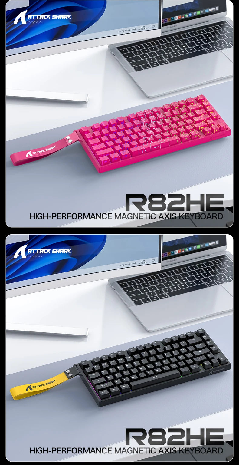 Teclado gaming magnético con cable ATTACK SHARK R82 HE 75% RGB 8000Hz Rapid Trigger, activación de 0.005mm