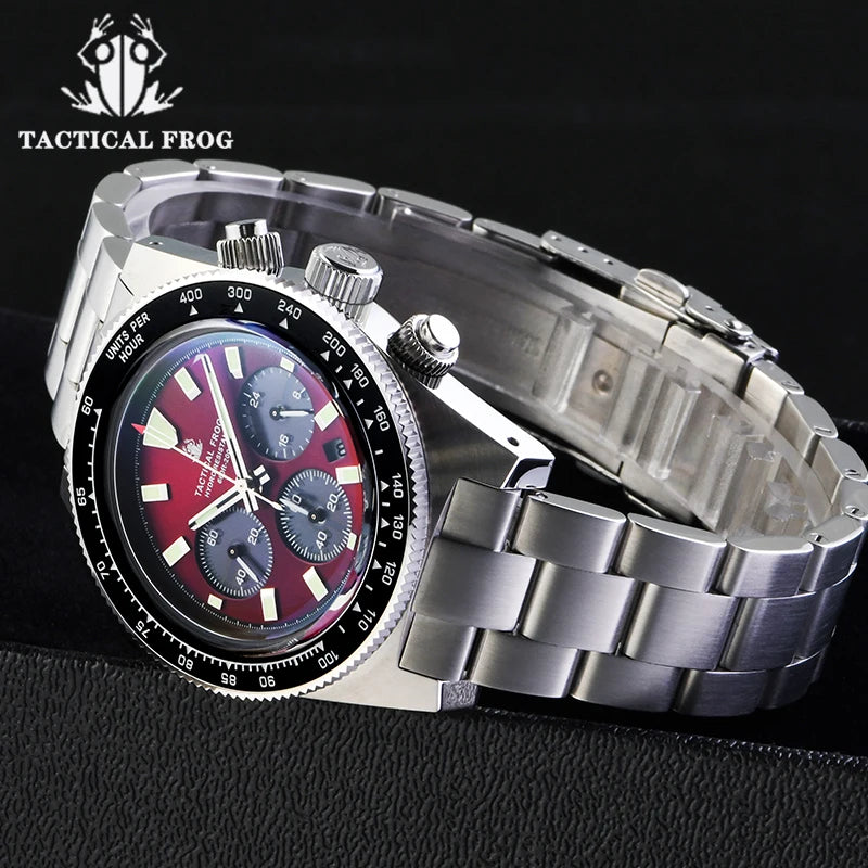 Tactical Frog V2 Solar Chronograph Men's Watch Sapphire Crystal Mirror Ceramic Bezel VS75A Eco-Drive Quartz 20Bar Waterproof Watch