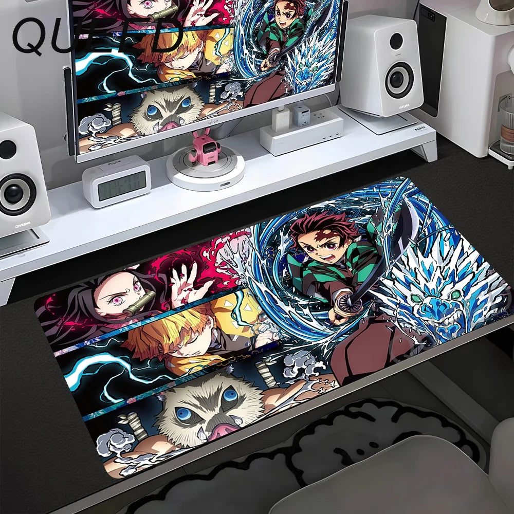 Alfombrilla de escritorio para ordenador y teclado, alfombrilla de ratón anime chica kawaii, 900x400mm, goma antideslizante, Demon Slayers XL