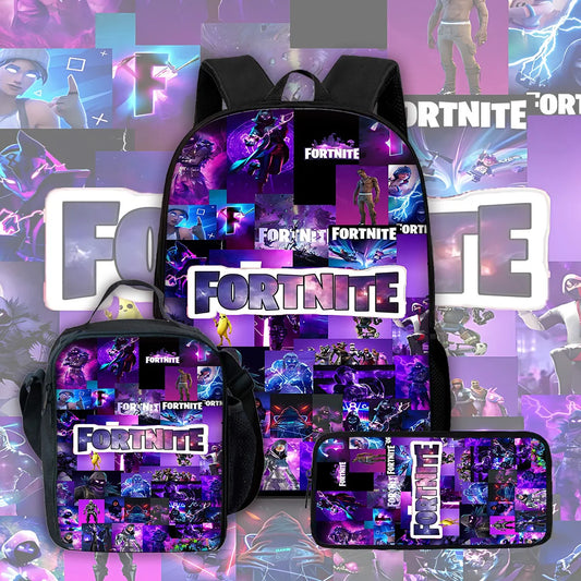 Child School Backpack with Lunch Bags ,Pencil Bags ,Hot Game Design-F-FortniteS School Bags for Boys Girls Best Gift