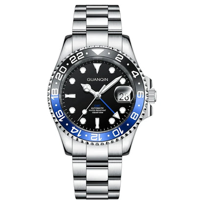 Orologio da uomo GUANQIN GMT 2025, nuovo orologio automatico da uomo NH34, meccanico da polso, vetro zaffiro, acciaio inox, per mancini