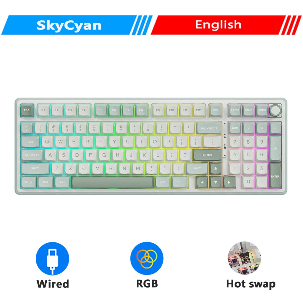 Tastiera meccanica cablata RK ROYAL KLUDGE R98Pro Gasket, 98 tasti, RGB, hot-swappable, pulsante pluggable, tastiera gamer con keycap PBT