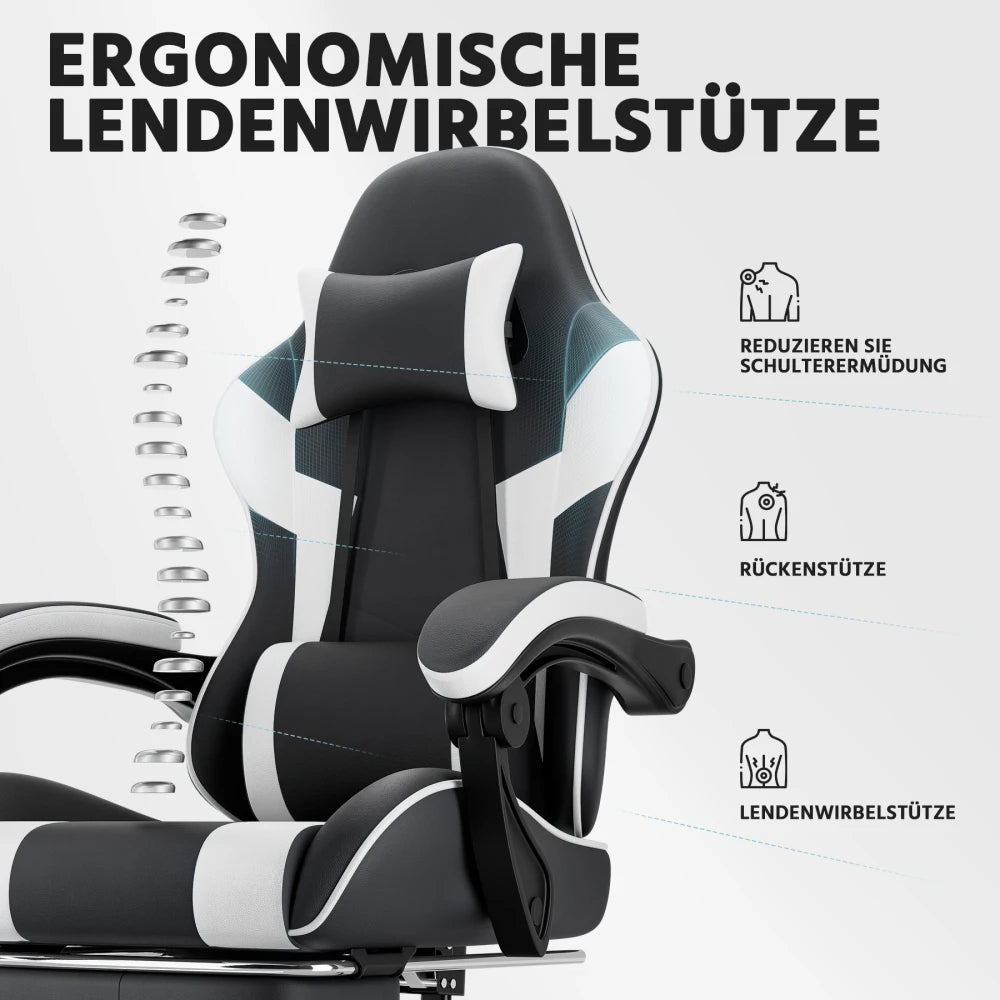 Ergonomic Computer Gaming Chair with Waist Support, Breathable PU Leather Office Chair, Seat Height and Backrest Adjustable