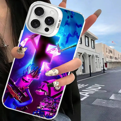Funda de móvil F-Fortnites para iPhone 17 16 15 14 13 12 11 Pro Max Plus, cubierta color plata
