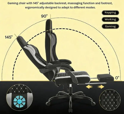 Ergonomic Office Chair with Massage Lumbar Support, Swivel Computer Chair, Adjustable Gaming Chair with Footrest, High Back Executive Desk Chair