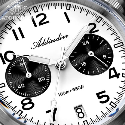Reloj para hombre ADDIESDIVE 2025 New Panda Eye, retro de lujo, cuarzo VK64, cronógrafo deportivo, impermeable 100M, luminoso