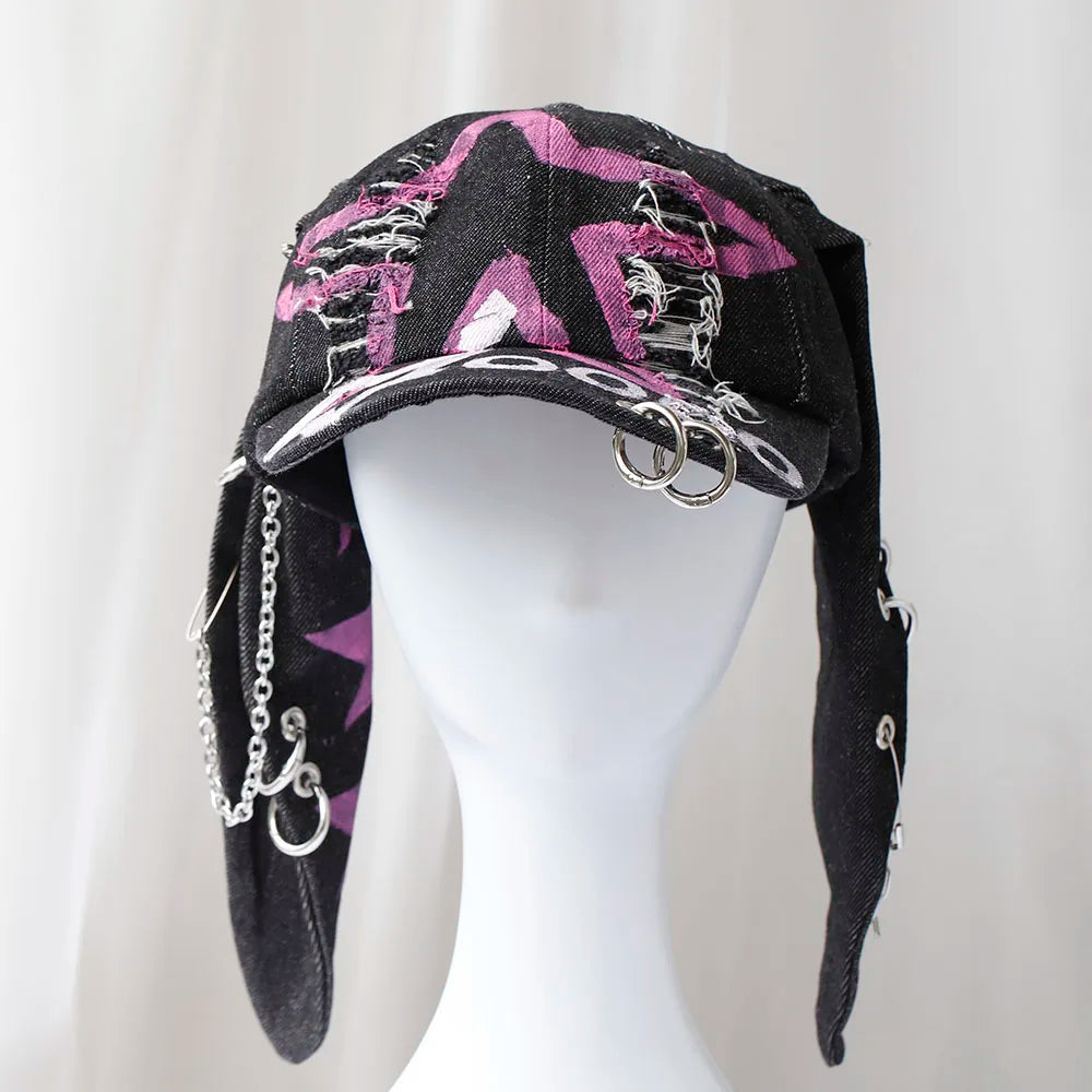 Moda Fete Blugi noi Urechi lungi de iepure Șapcă de baseball în stil cowboy Șapcă cu graffiti Hip Hop pentru femei și bărbați Șapcă de baseball pentru petreceri și echipe