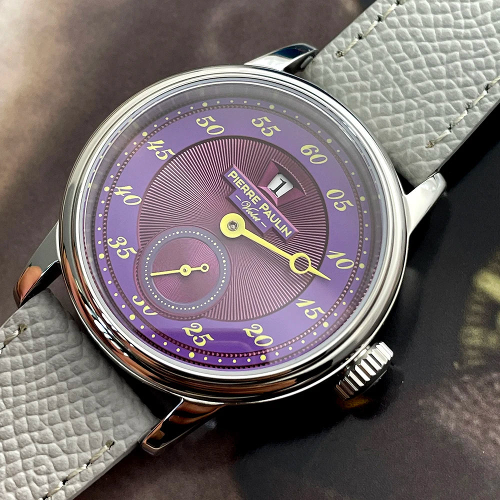 Sapphire Crystal NEW Pierre Paulin Jumping Hour Men Watch Salmon Dial Automatic St17 Mechanical Watch Vintage Date Window