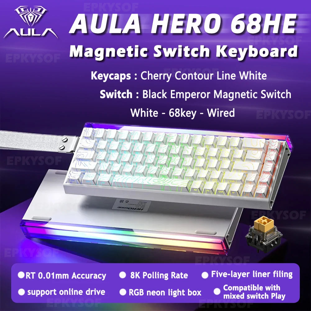 Tastiera AULA HERO 68HE con switch magnetici RGB, tastiera meccanica gaming Rapid Trigger, polling rate 8K, cablata, eSport personalizzata