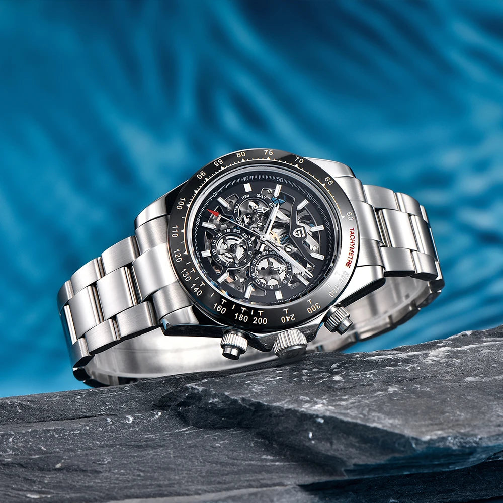 Reloj mecánico automático PAGANI DESIGN para hombre, de acero inoxidable, resistente al agua 10Bar, deportivo, de lujo casual para hombre