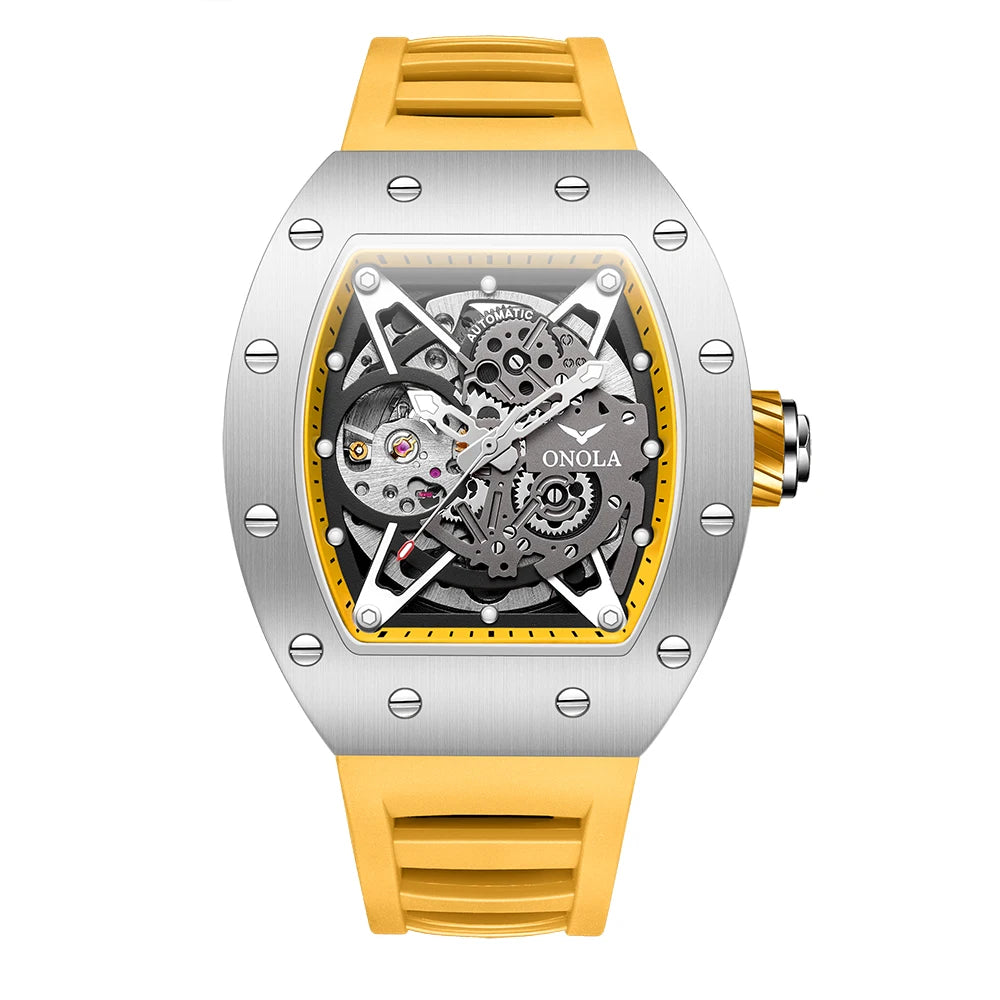 ONOLA Luxury Automatic Watch Men Fashion Hollow Silicone Waterproof Mechanical Watch Men Military Sports Watch Clock