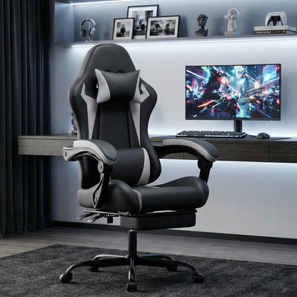 Gaming Chair Ergonomic Gaming Chair with Waist Cushion and Headrest, Office Chair Height Adjustable, Chair for Adult Girls Boy