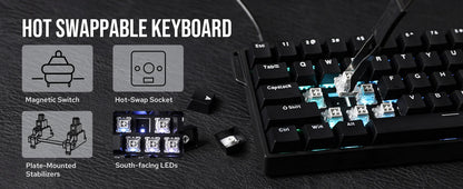 Teclado mecánico con cable AULA WIN60 HE/WIN60 HE MAX 60% con estructura tray-mount hot-swap e interruptores magnéticos Hall Effect