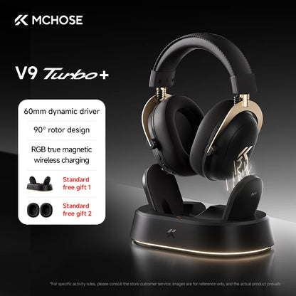 Cuffie gaming wireless MCHOSE V9 Turbo 7.1 Surround Sound RGB Esports con driver da 60mm, microfono con cancellazione del rumore e base di ricarica