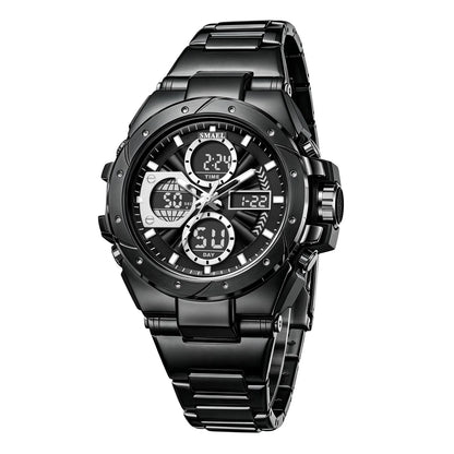 Orologio da uomo SMAEL 8160 – Modello sportivo militare, analogico e digitale, in acciaio inossidabile – Impermeabile, con display a LED, sveglia, cronografo e cronometro