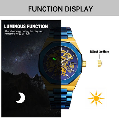 FORSINING 344D Top Brand Luxury Skeleton Automatic Mechanical Men's Watch Hollow Design Luminous Stainless Steel Strap Clock Men