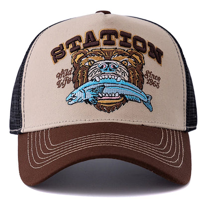 Hot Sale Unisex Bear Head Pattern Cap Summer Breathable Trucker Hat Man Women Outdoor Fishing Snapback Cap