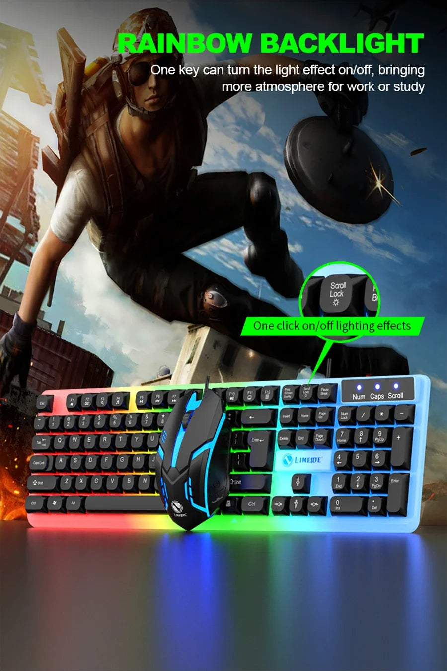 NG GTX350 Set tastiera e mouse gaming per computer e laptop con retroilluminazione, kit gamer LED cablato USB, GTX350 - Nero
